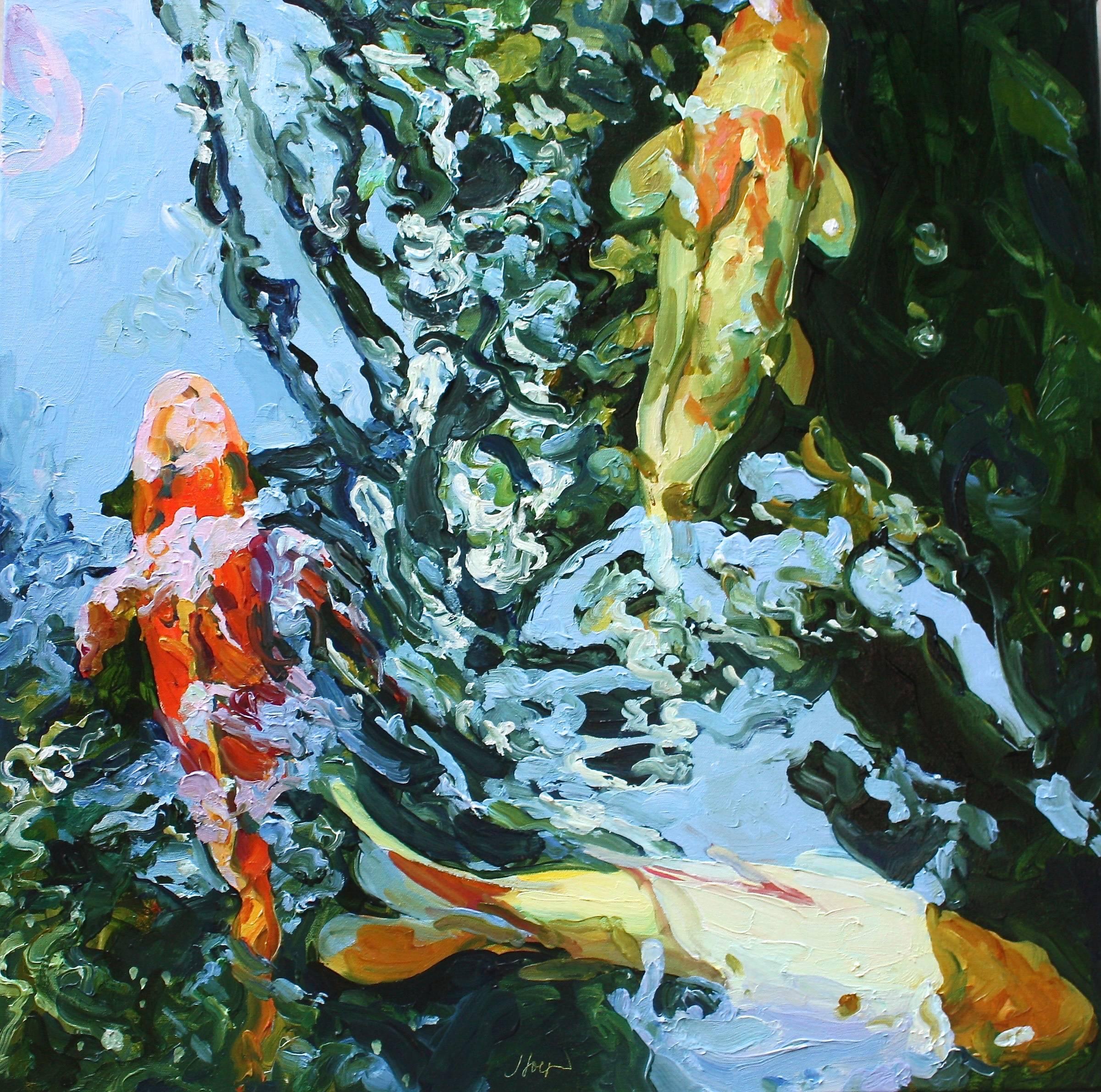 Square Koi 7 - Painting by Linda Holt