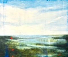 "Estuary" Magical Landscape Sparkling Light Bright Blue Lush Green Red White