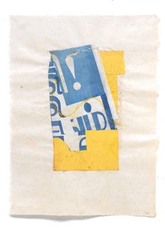 „In Indien!“ Abstrakt-expressionistisches handgefertigtes Papier mit bunter Collage in Blau und Gelb