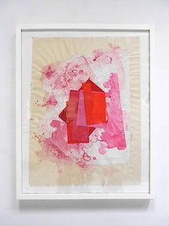 "Open Heart" Abstract Expressionist Geometric Red Pink Colorful Collage Gouache