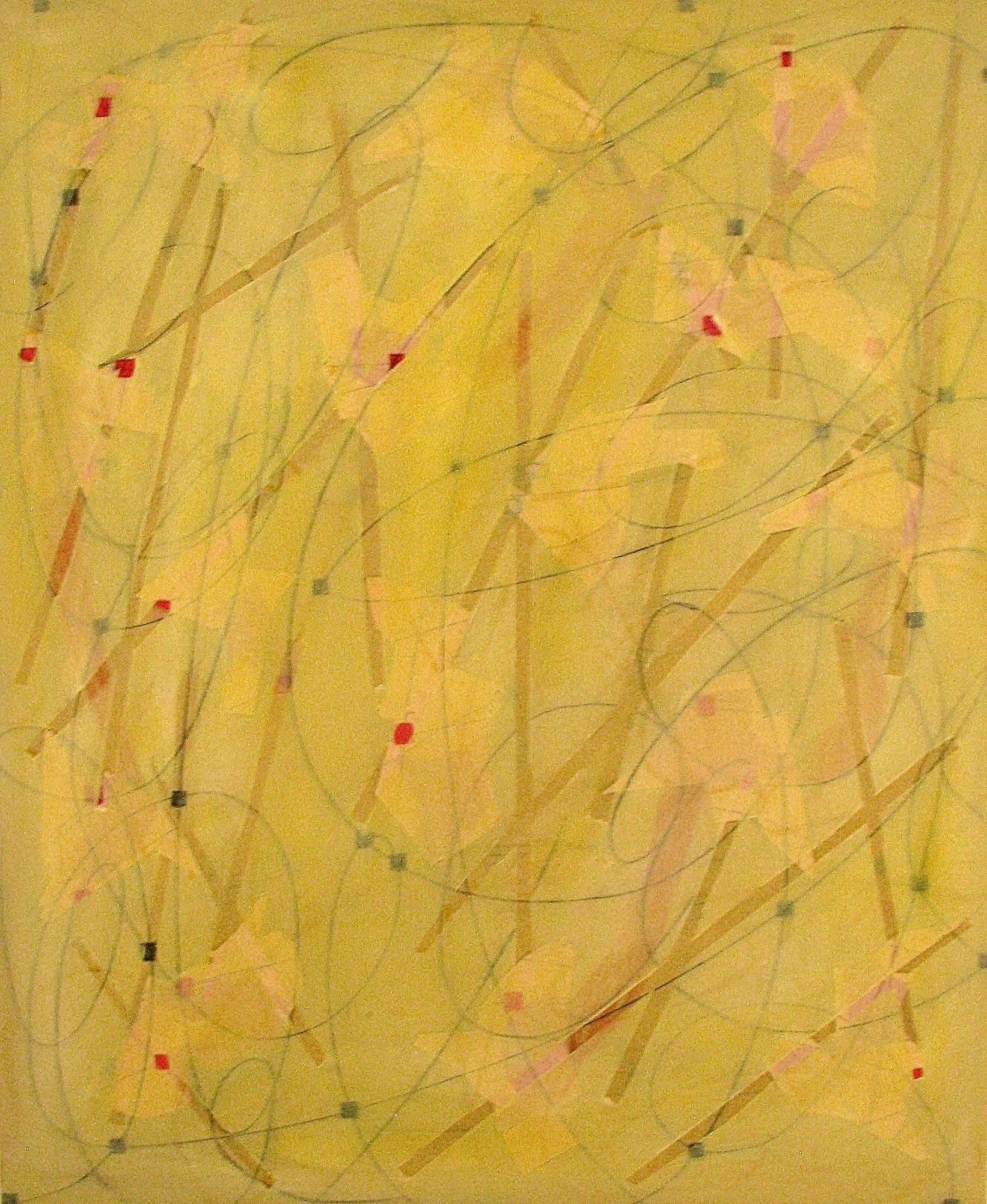 Nancy Berlin Abstract Drawing - "Blown Away 23" Abstract Expressionist Yellow Bright Colorful Mixed Media