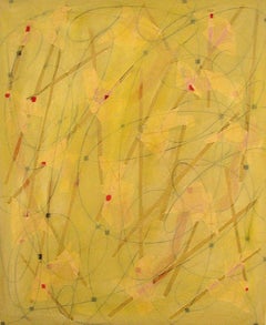 "Blown Away 23" Abstract Expressionist Yellow Bright Colorful Mixed Media