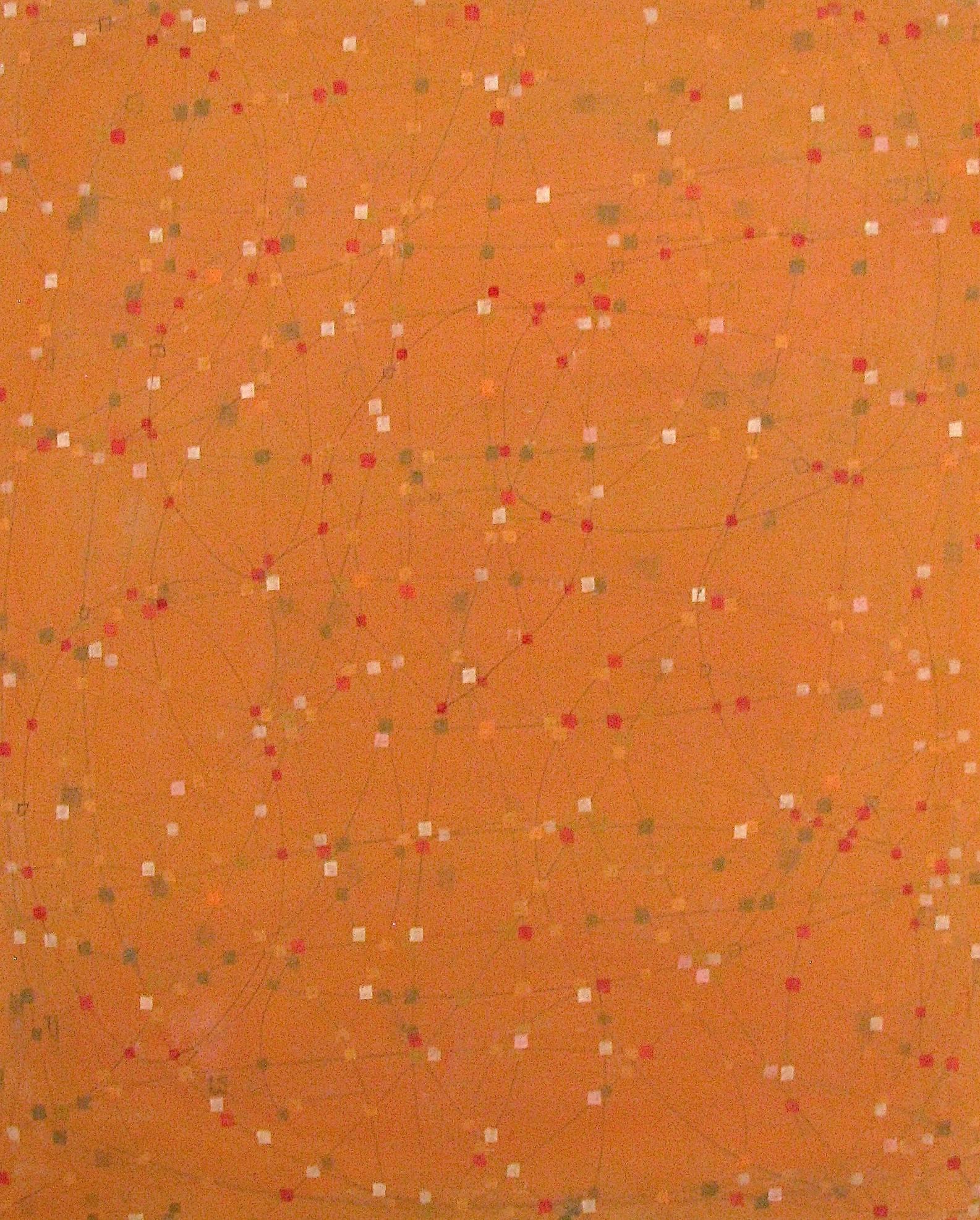 "Notations Q" Abstract Expressionist Playful Orange Bright Colorful Mixed Media