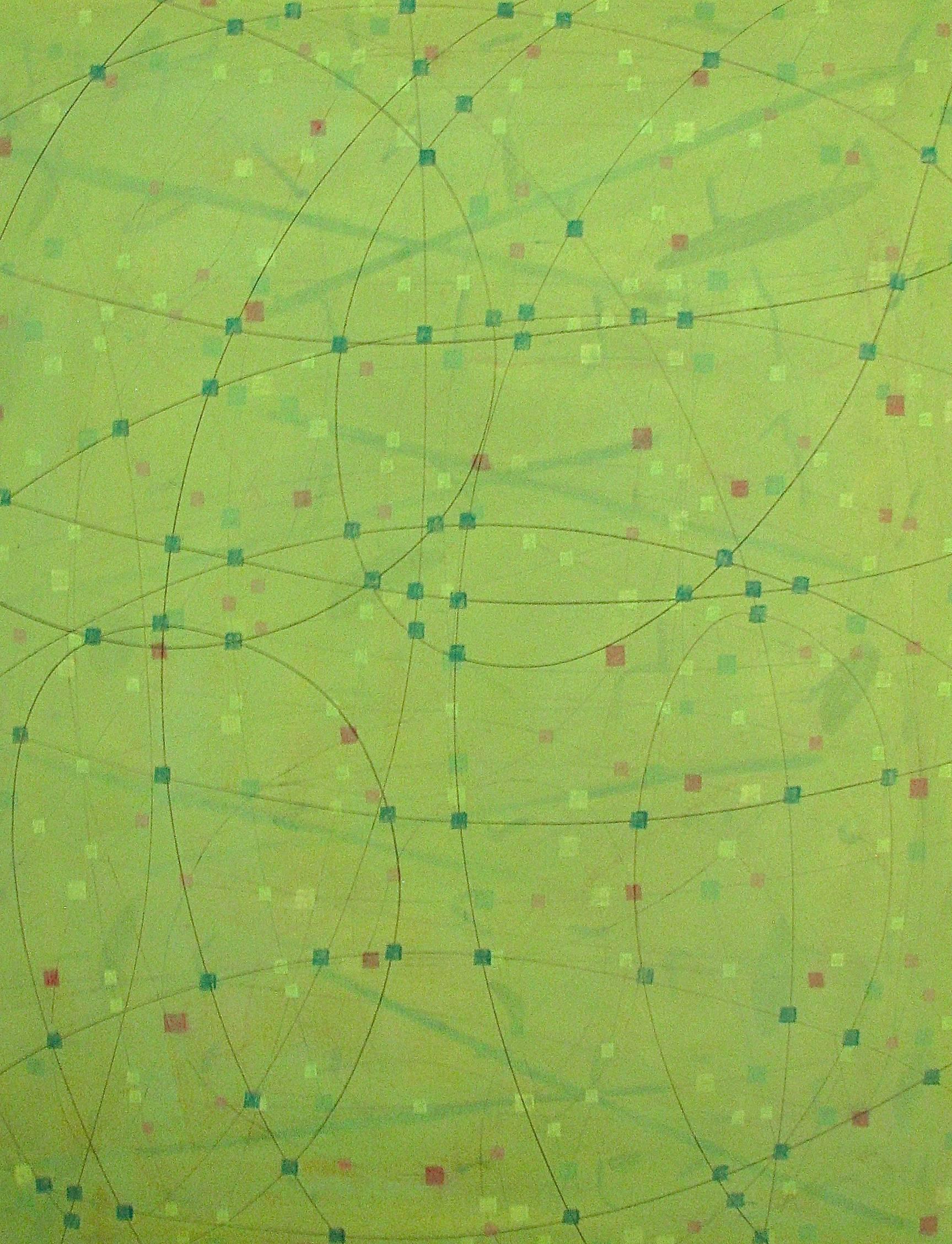 Abstract Drawing Nancy Berlin - ""Annotation 1" - Technique mixte abstraite, vert vif, colorée et ludique
