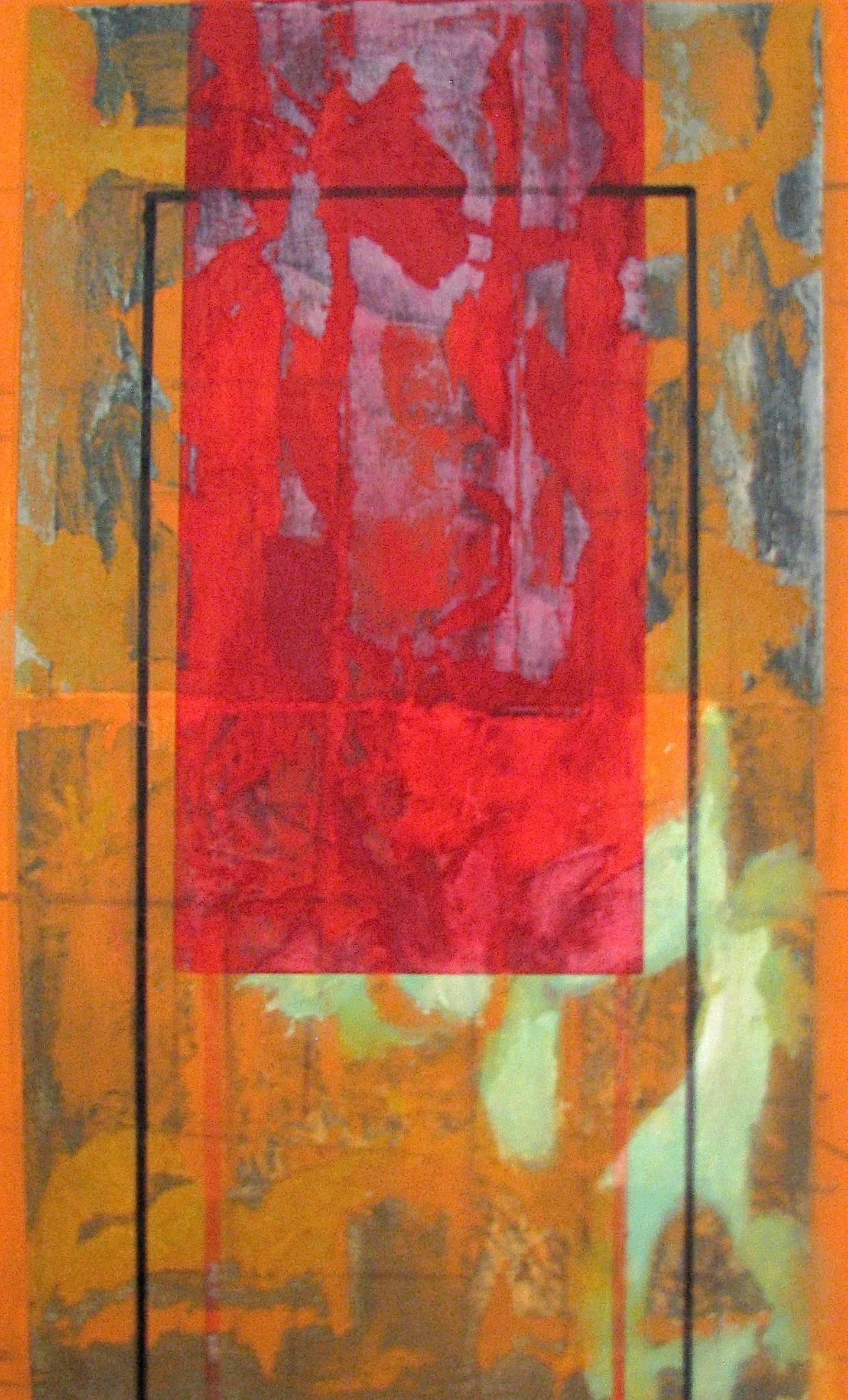 Nancy Berlin Abstract Drawing - "Exploration 3" Abstract Expressionist Red Orange Mixed Media Modern