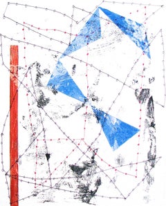 "Changing Perceptions 2" Abstract Geometric Red White Blue Playful Mixed Media