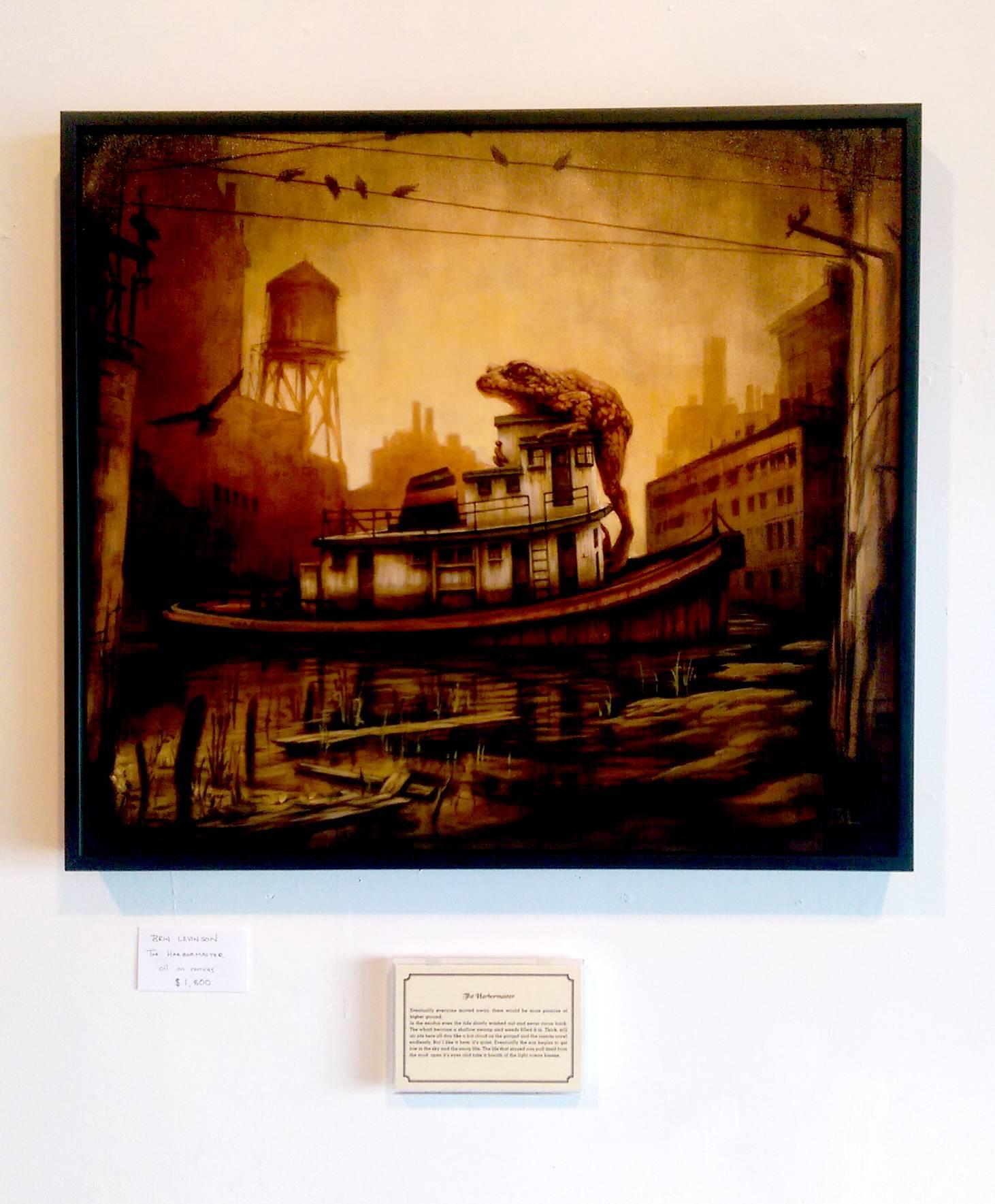 The Harbormaster is an original painting by Portland-based artist Brin Levinson which was exhibited in the group show 