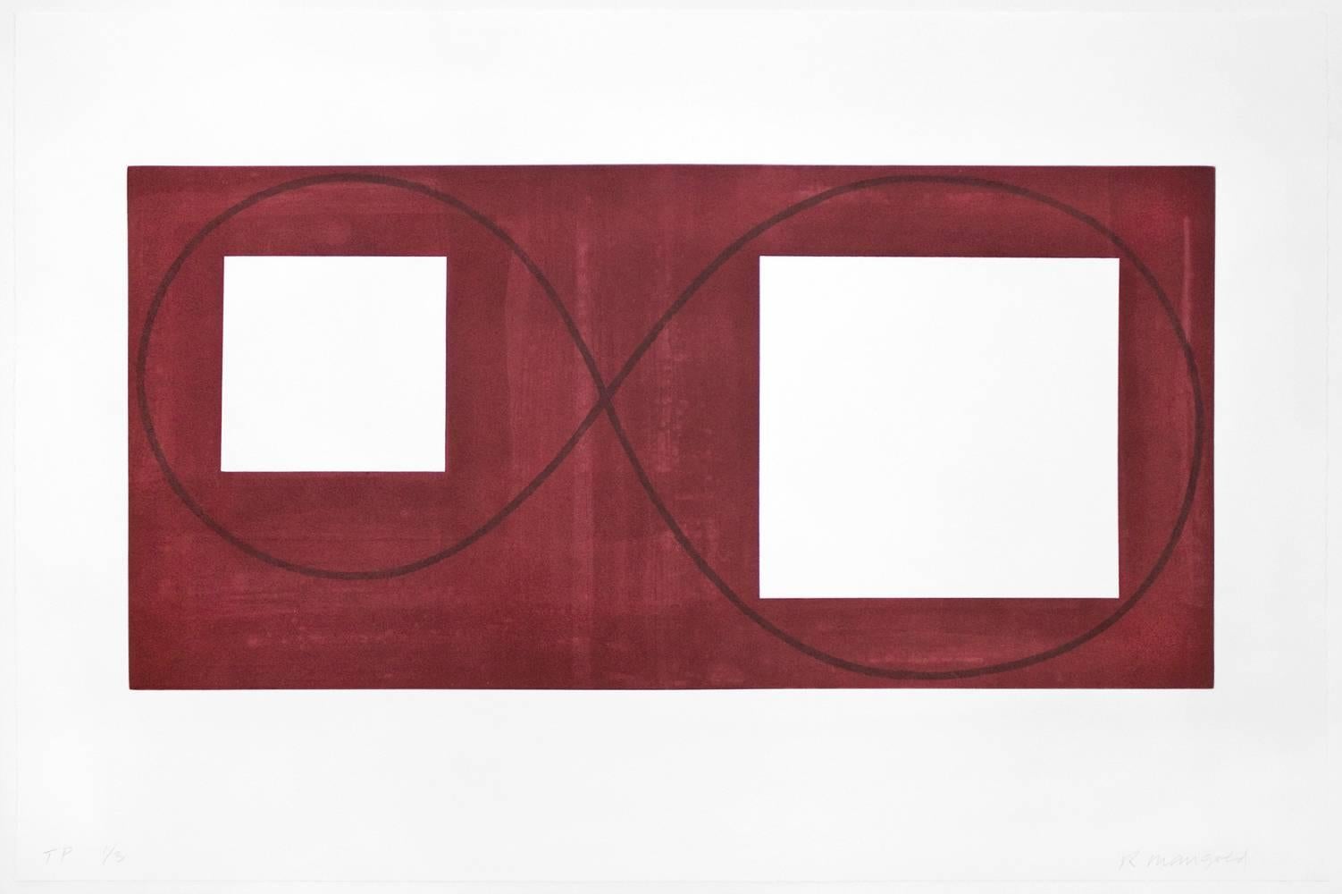 Robert Mangold Abstract Print - Two Open Squares Within a Red Area