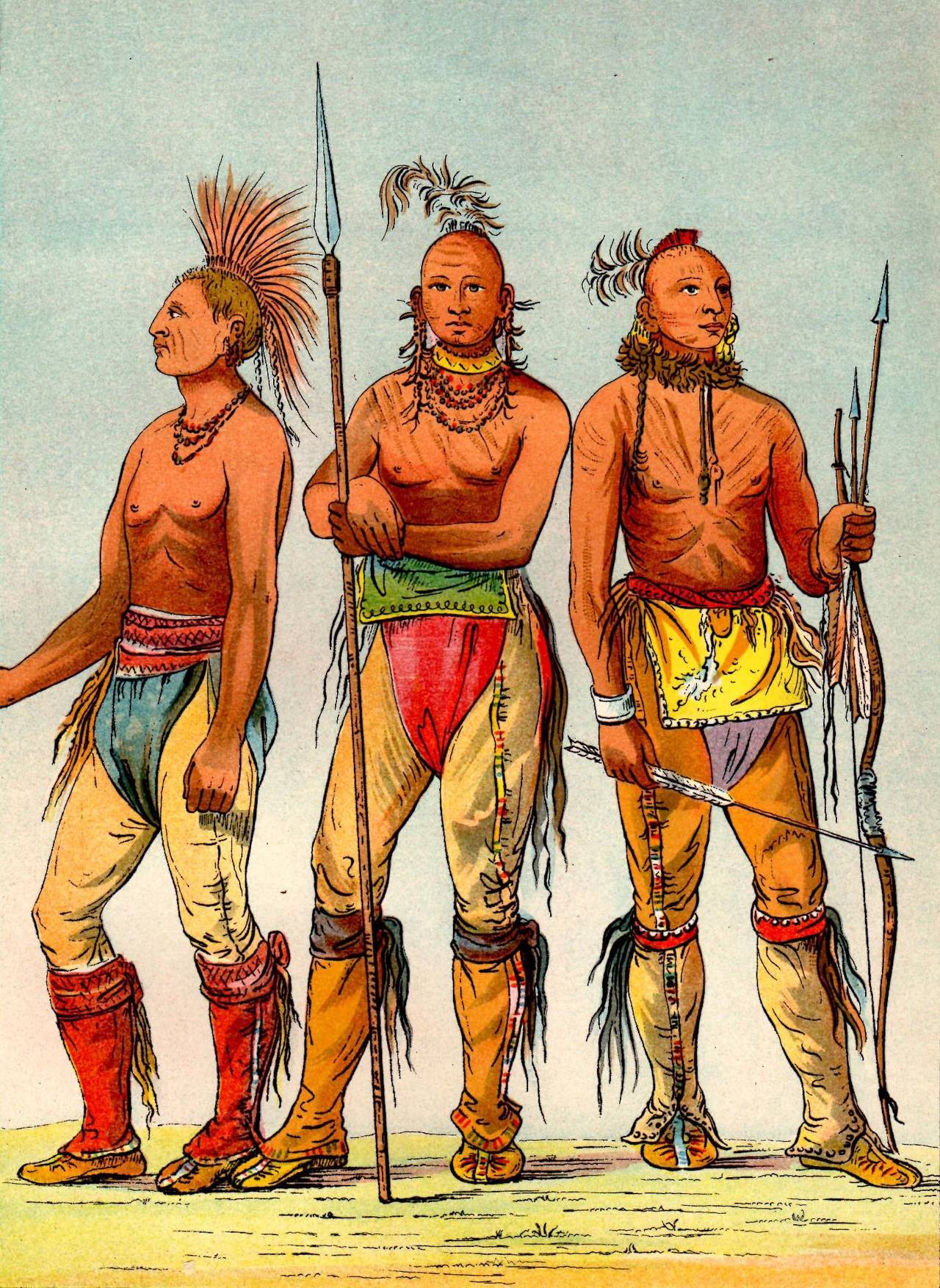 Osage Braves- Kohatunka, Nahcomeshee, Munnepuskee - Print by George Catlin