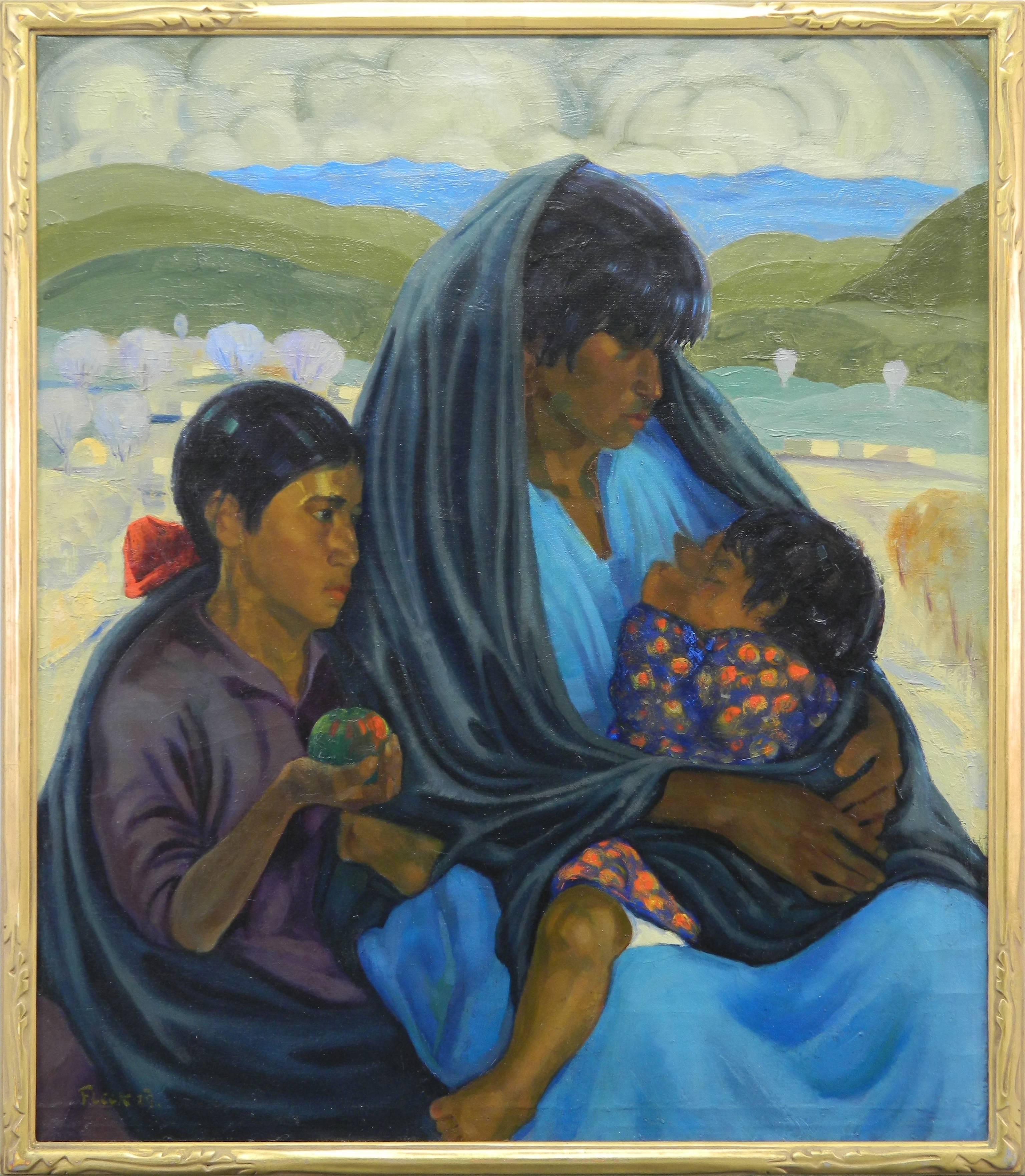 Mother and Child - Painting by Joseph Fleck