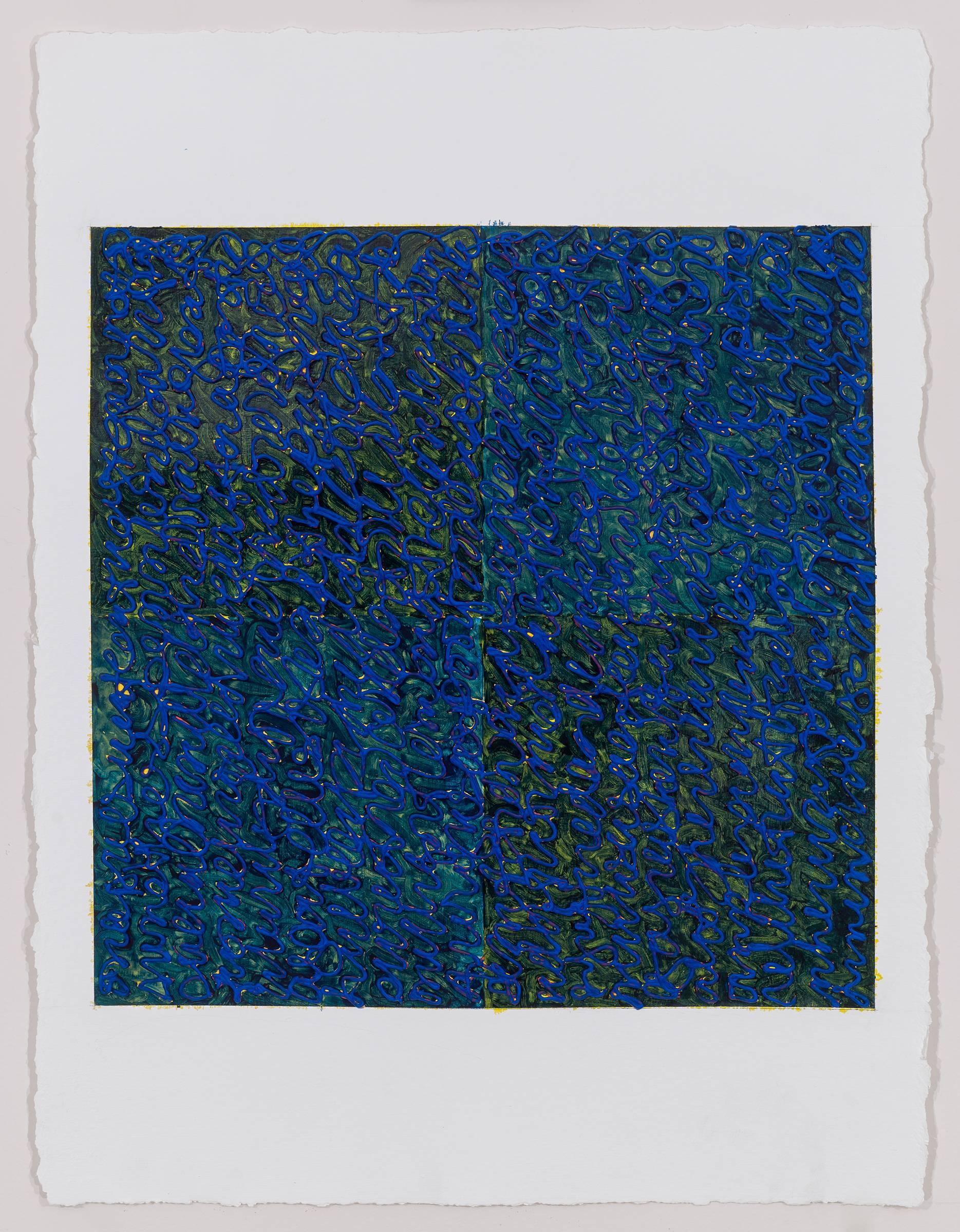 Louise P Sloane Abstract Drawing - Blues 3