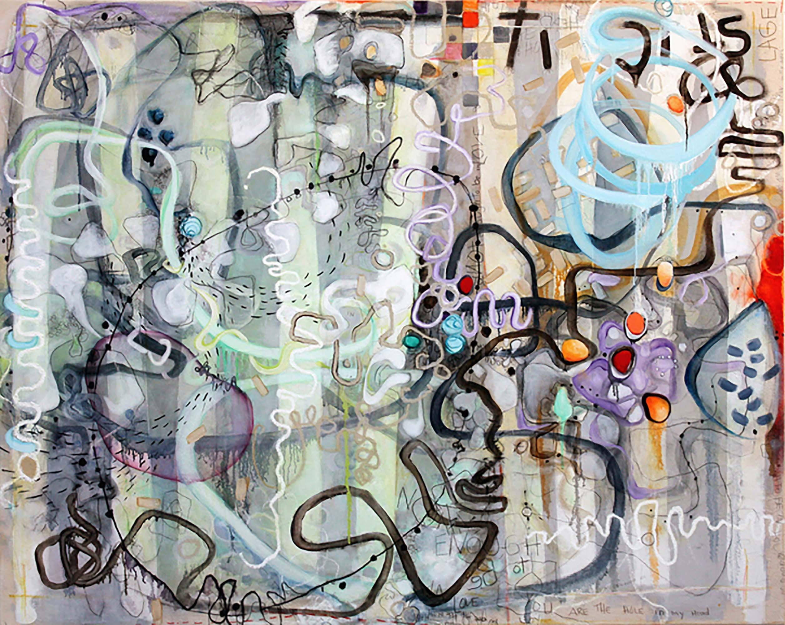 Janet Lage Abstract Painting - Stick It - Not Enough to be In Love Graffiti inspired painting