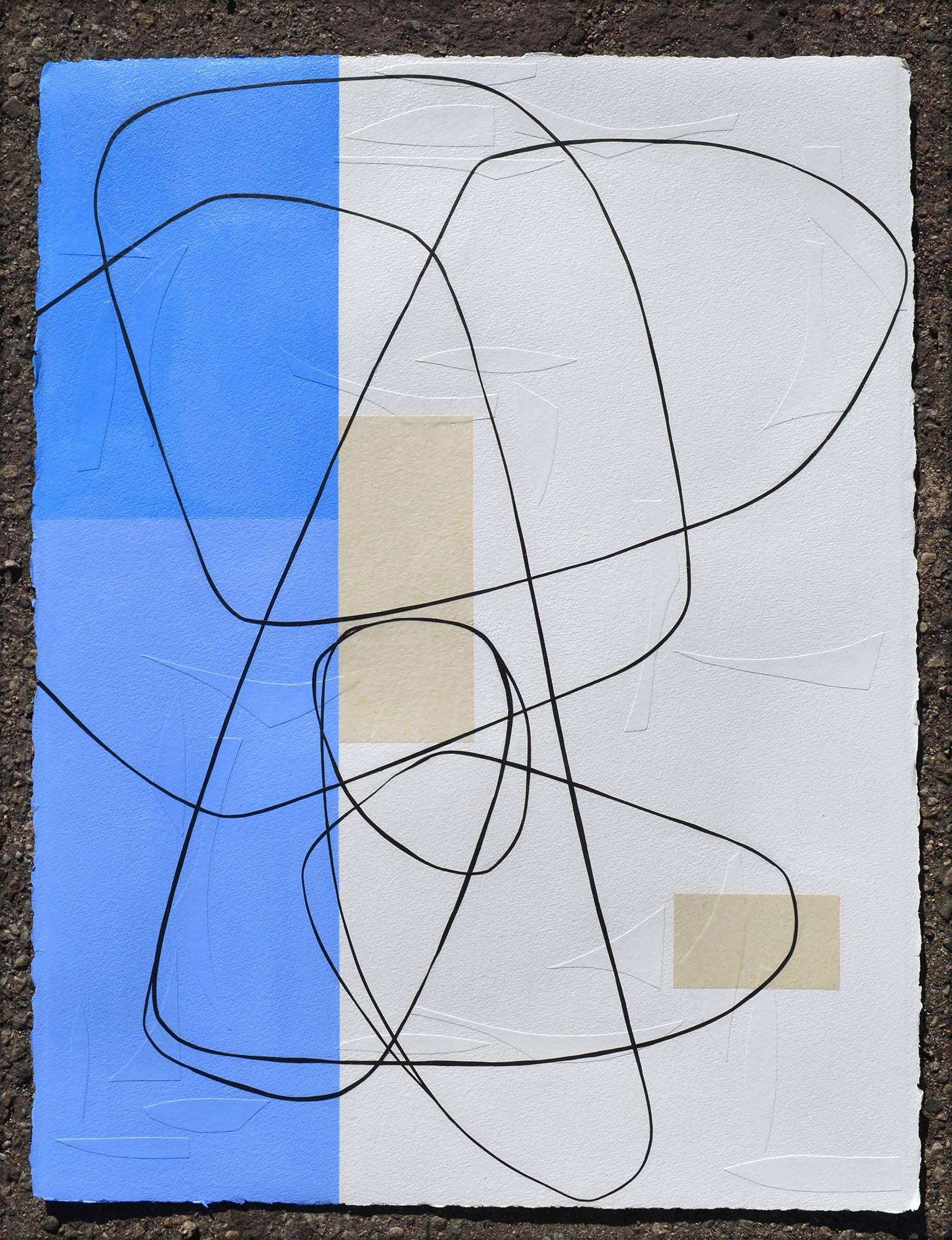 Maura Segal Abstract Drawing - Blue Bird Mid Century Modern style