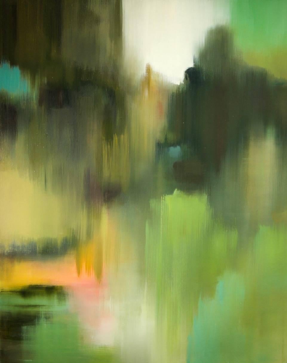 Liz Dexheimer Abstract Painting - Seasonal Curtain Moss abstract landscape 