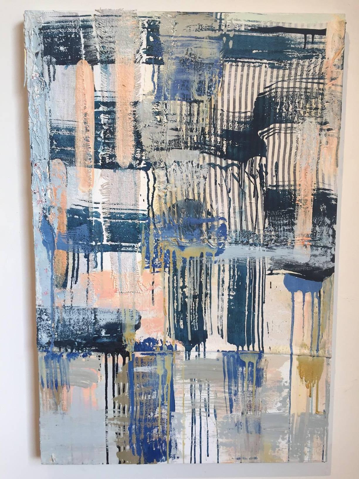 Blue Black Ticking - Painting by Molly Herman