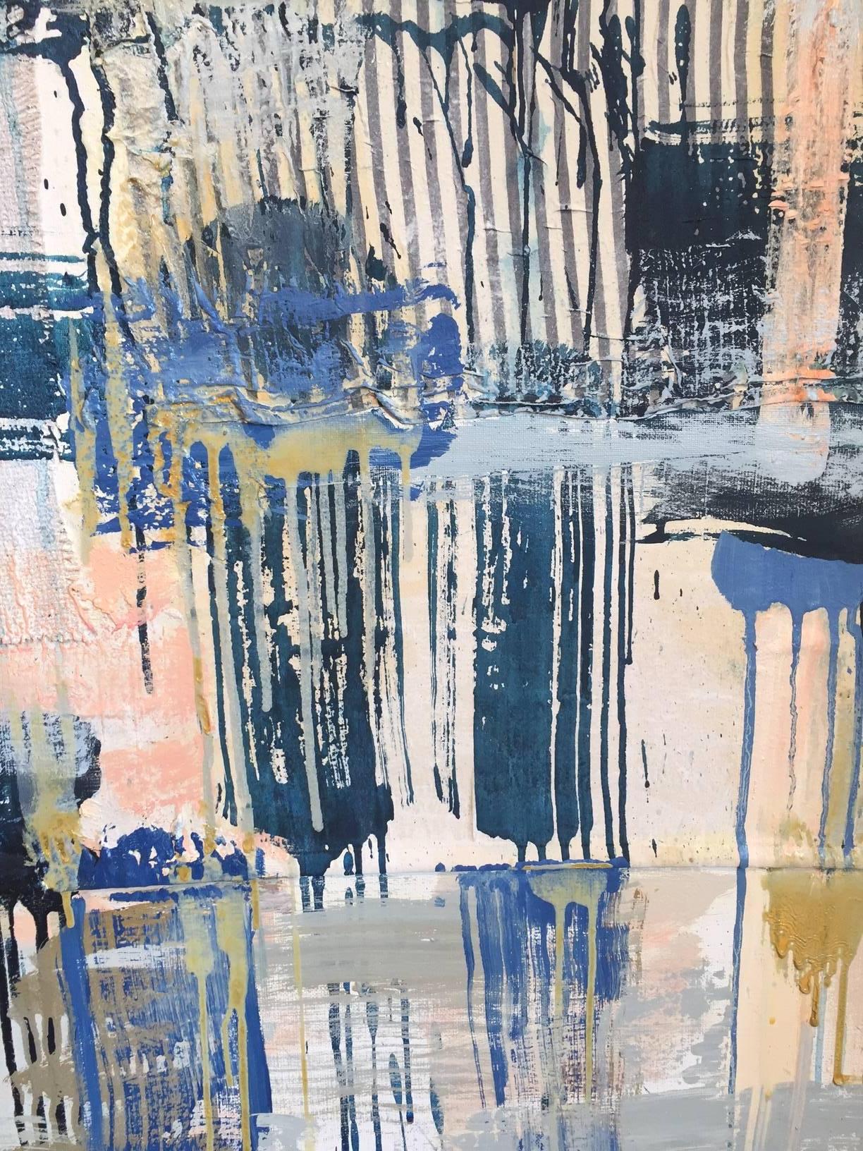 Blue Black Ticking - Contemporary Painting by Molly Herman