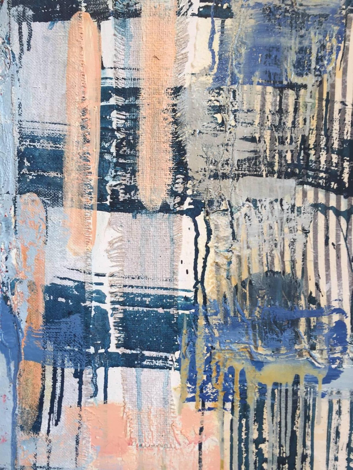 Blue Black Ticking - Gray Abstract Painting by Molly Herman