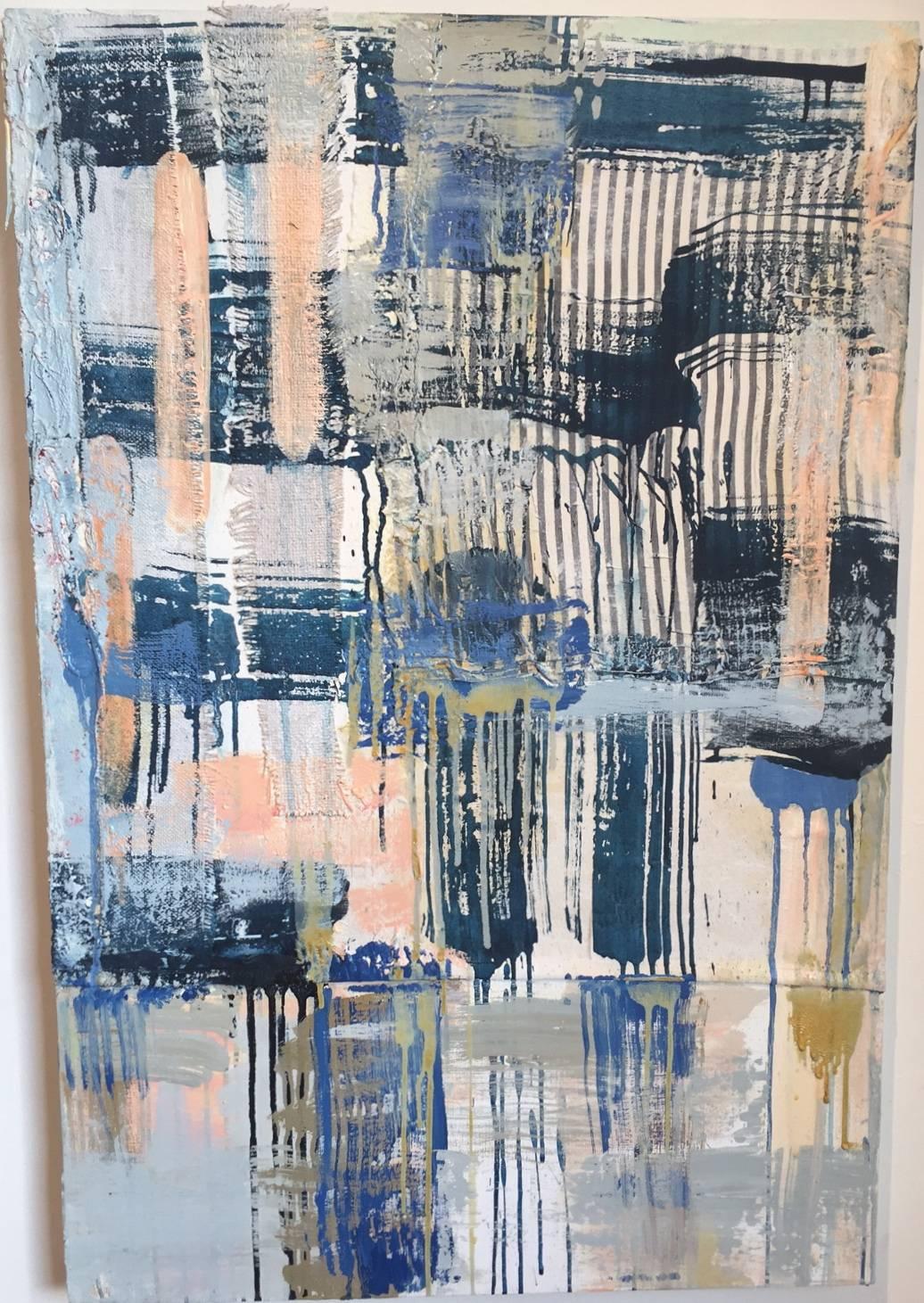 Molly Herman Abstract Painting - Blue Black Ticking