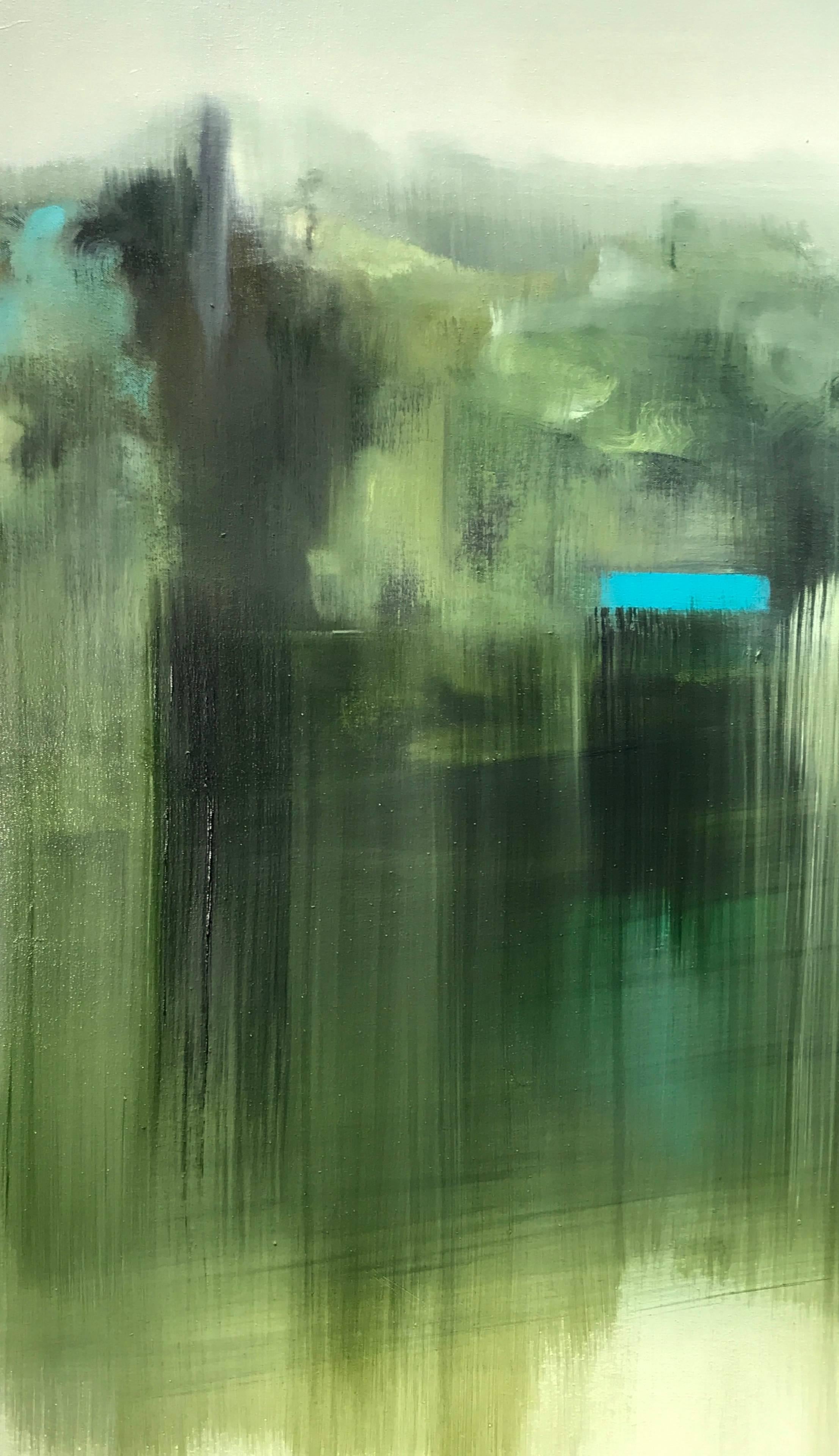 Domaine Interchange Green #2 - Brown Landscape Painting by Liz Dexheimer