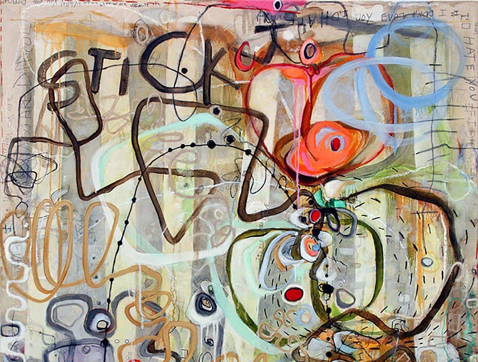 Stick It - Love and Junk - Painting by Janet Lage