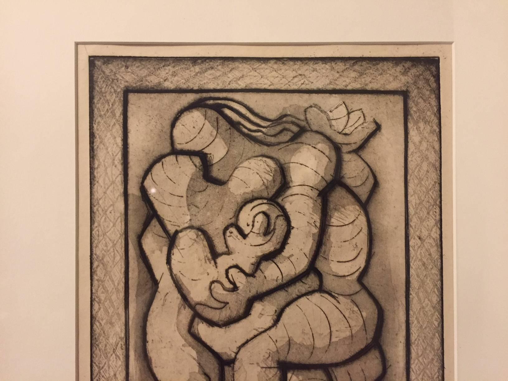 Couple et Enfant - Beige Figurative Print by Jacques Lipchitz