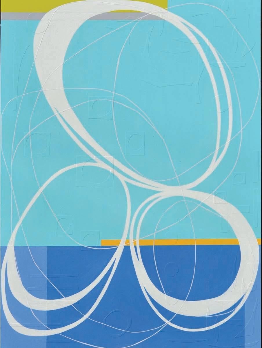 Bicycle 1 & 2 abstract blue mid century modern style - Painting by Maura Segal