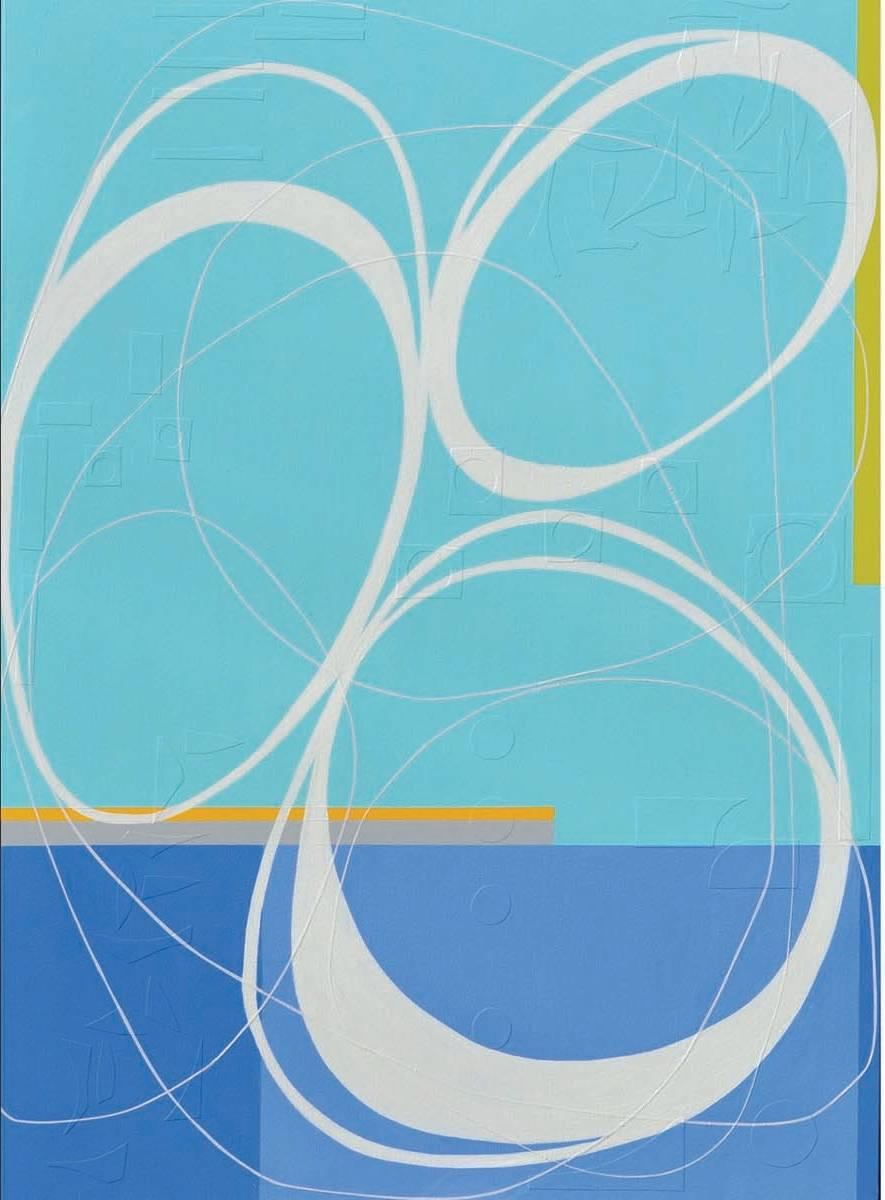 Bicycle 1 & 2 abstract blue mid century modern style - Contemporary Painting by Maura Segal