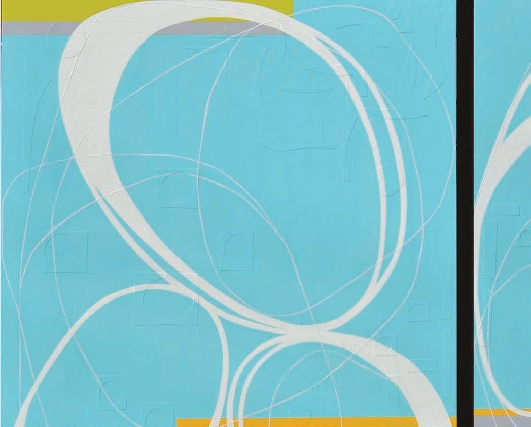 Bicycle 1 & 2 abstract blue mid century modern style - Blue Abstract Painting by Maura Segal