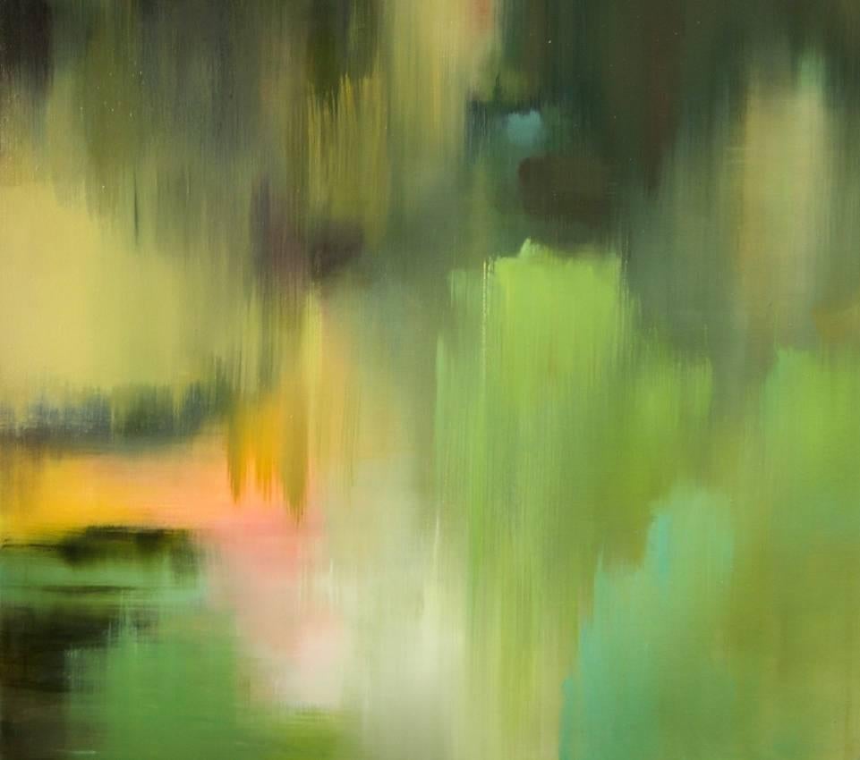 Seasonal Curtain Moss abstract landscape  - Contemporary Painting by Liz Dexheimer