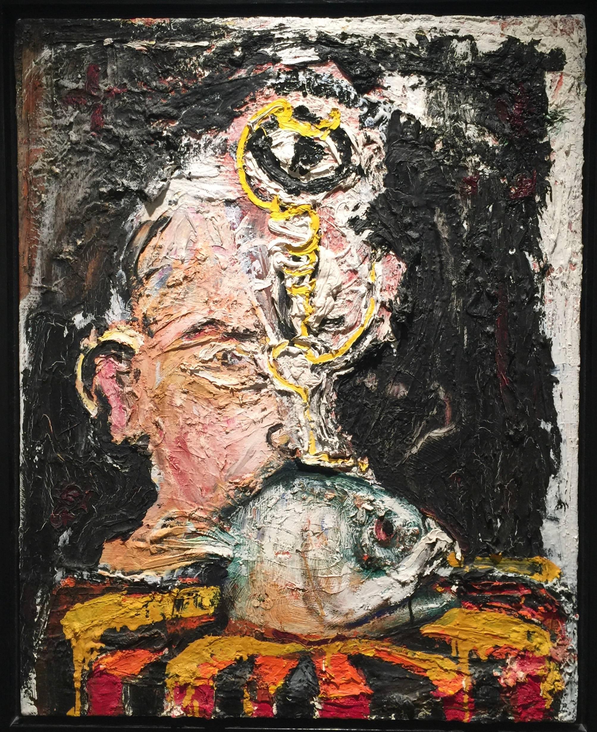 Sam Messer Abstract Painting - Portrait with Fish