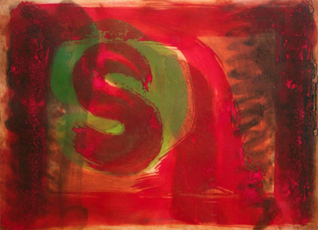 Howard Hodgkin Abstract Print - Red Listening Ear