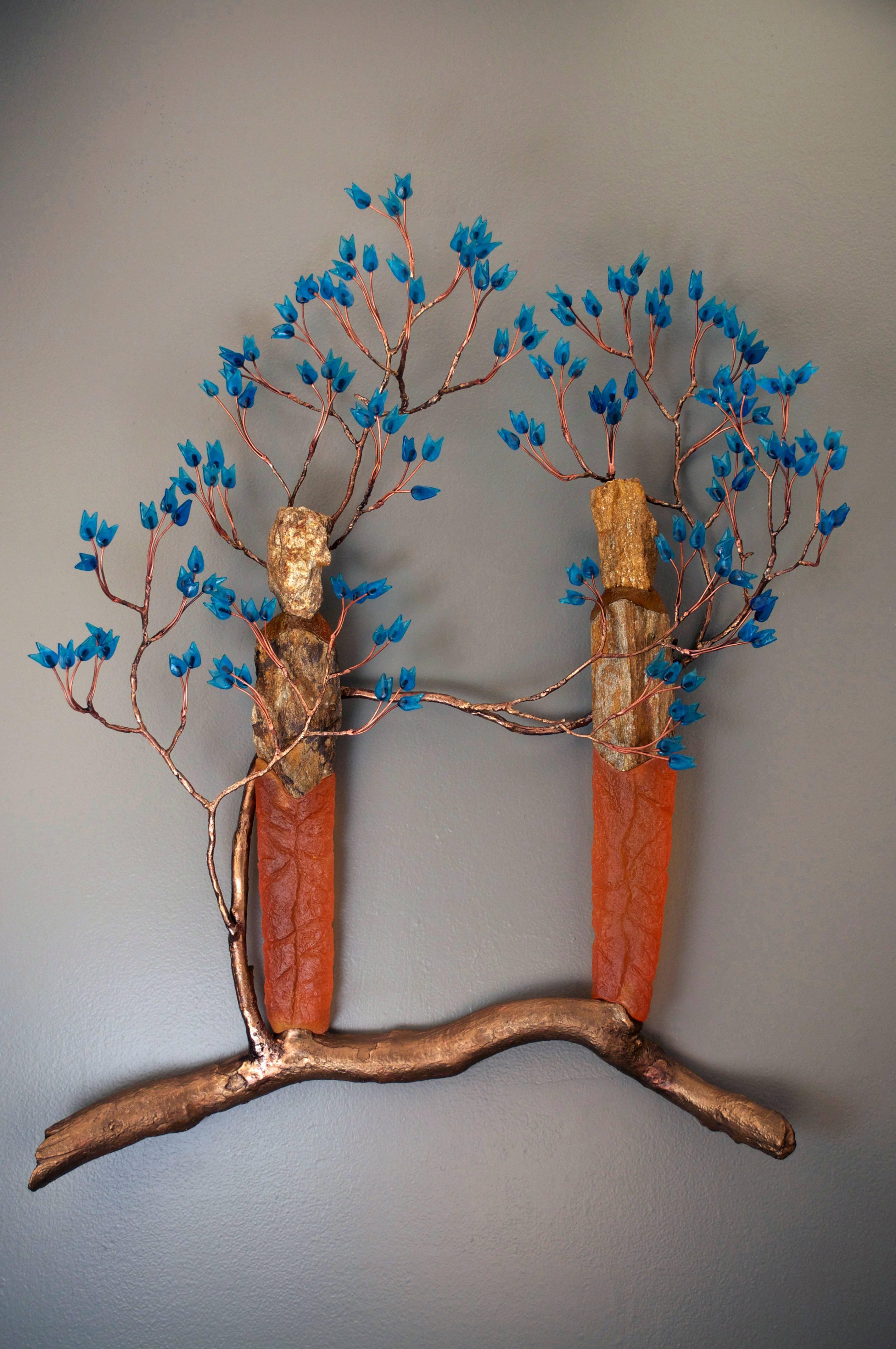 Thomas Scoon Abstract Sculpture - Blue Leaf Entwine