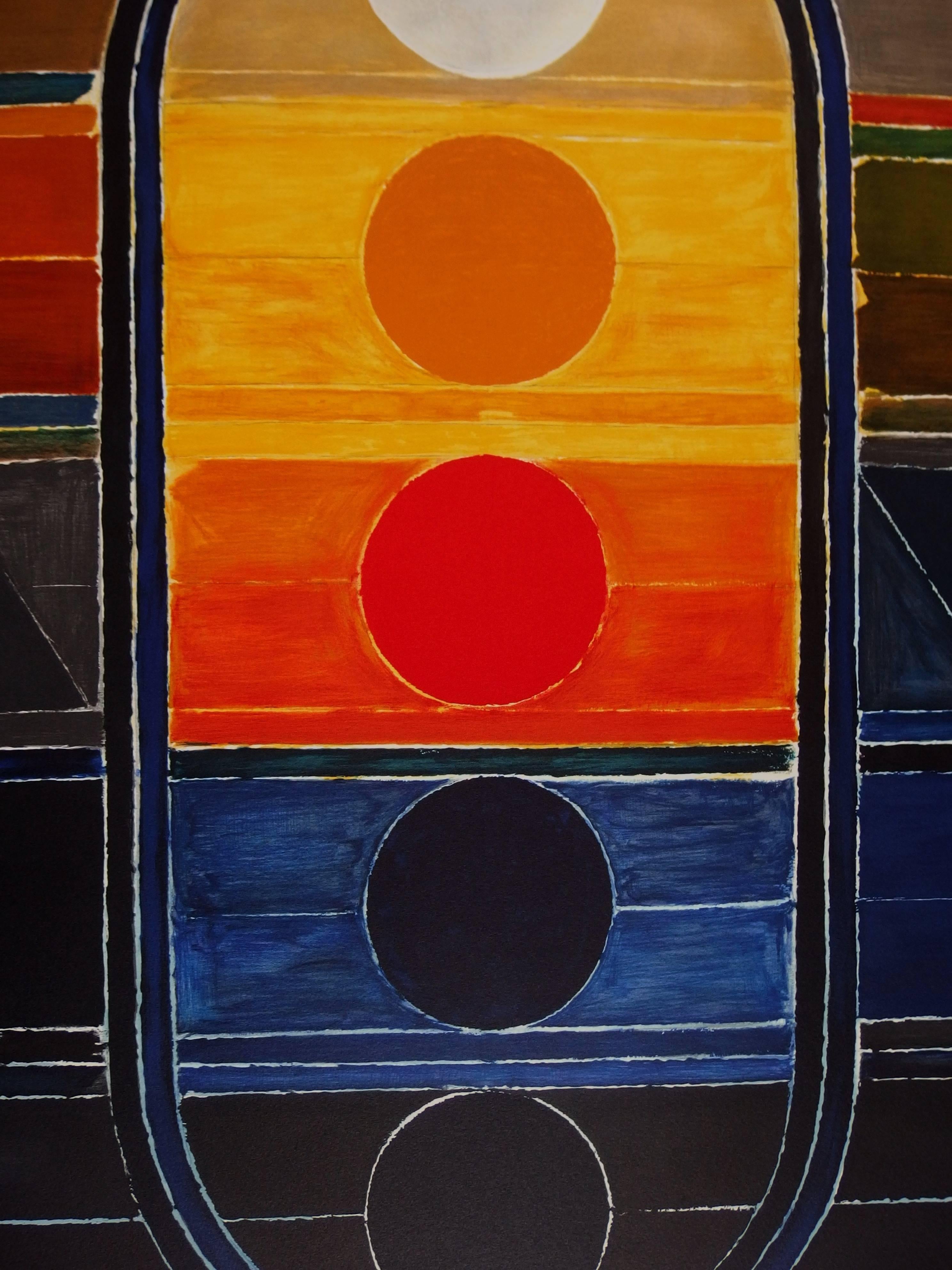 Five elements - Original handsigned lithograph - 150 copies - Black Abstract Print by Sayed Haider Raza