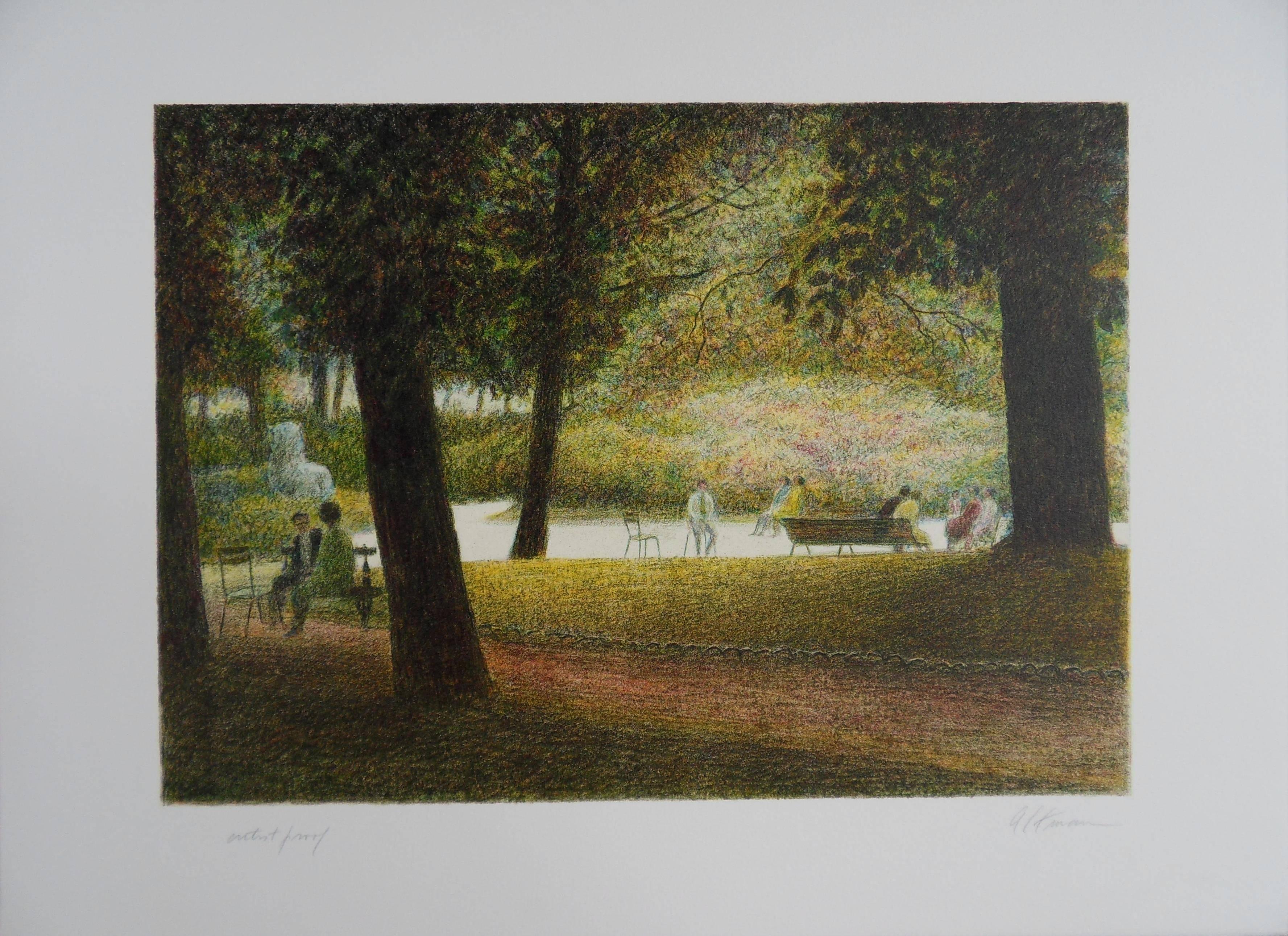 Harold Altman Landscape Print - Central Park Views : A Break - Original handsigned lithograph