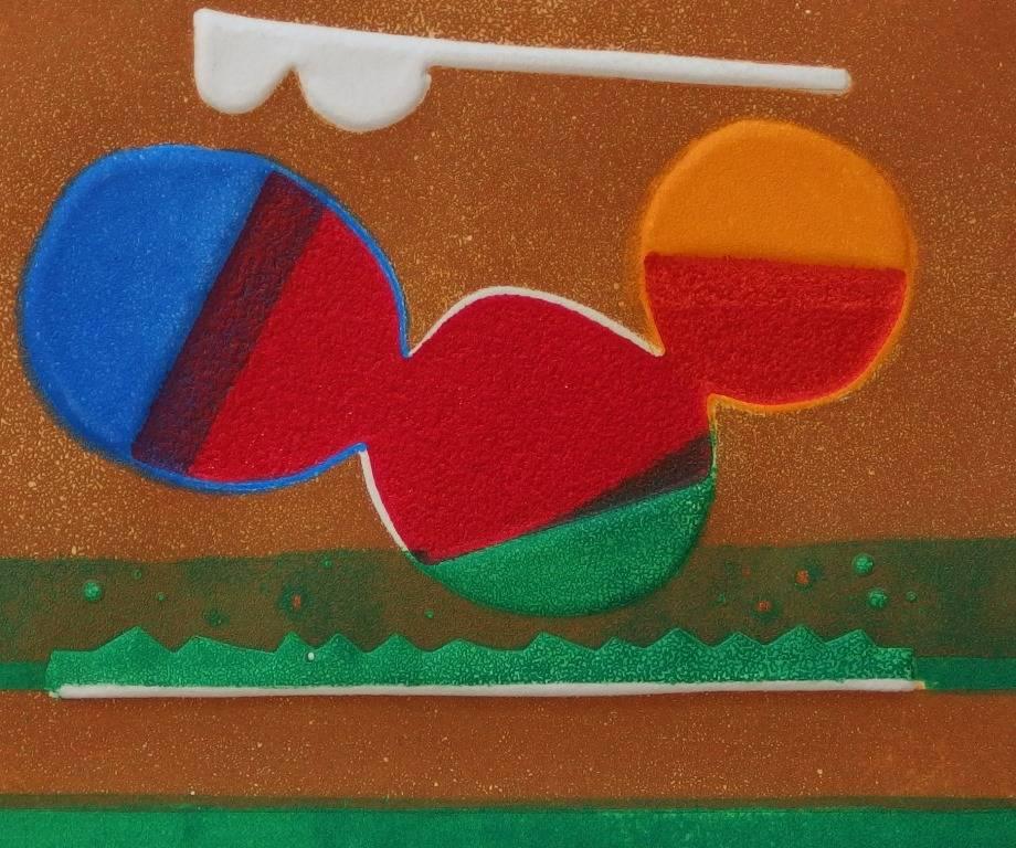 Abstrakte Abstraktion mit drei Sonnen - Original handsignierte Radierung - 60 Exemplare (Grau), Abstract Print, von Bertrand Dorny