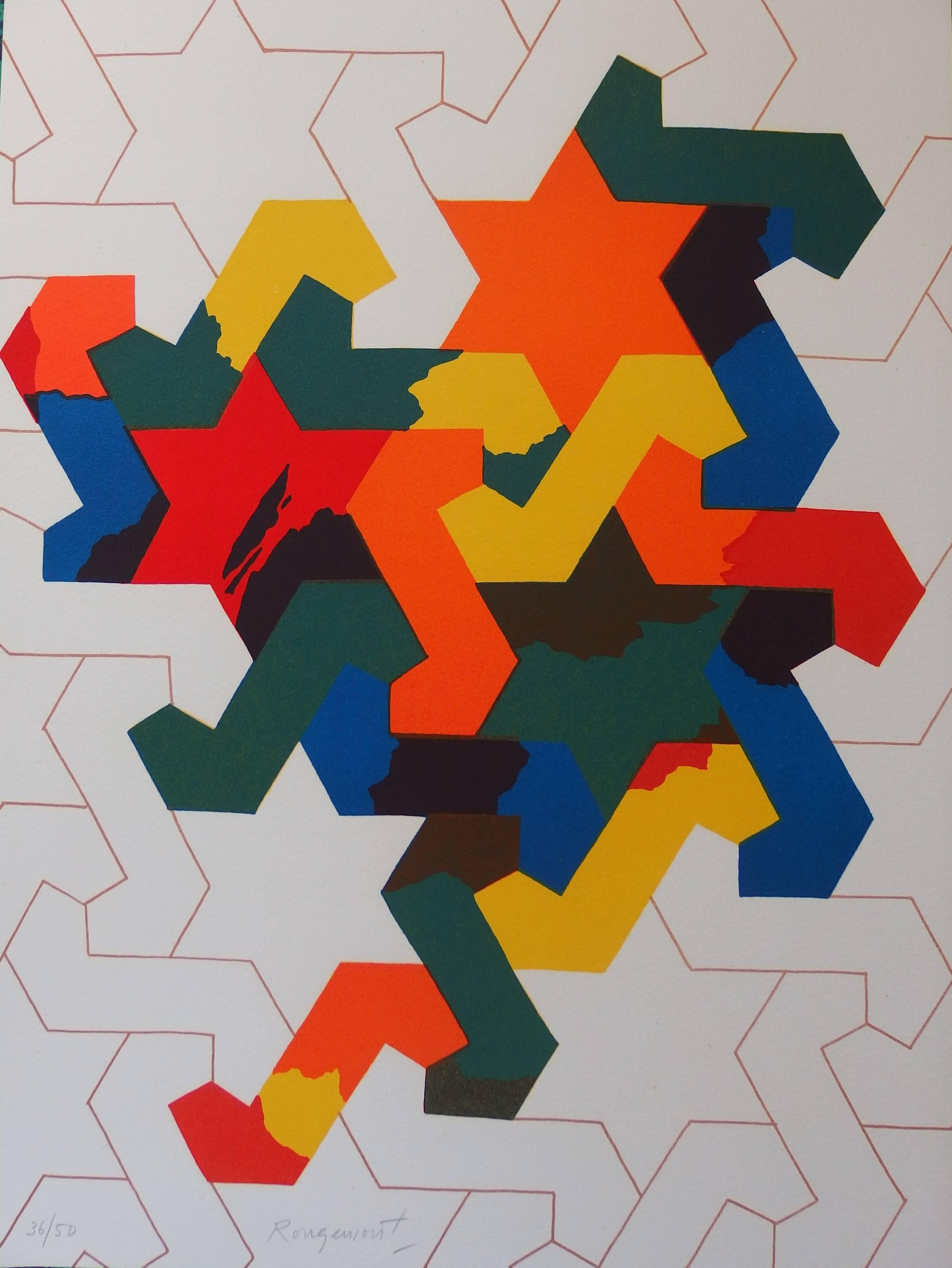 Guy de Rougemont Abstract Print - Geometrical stars - Original handsigned lithograph - 50 copies