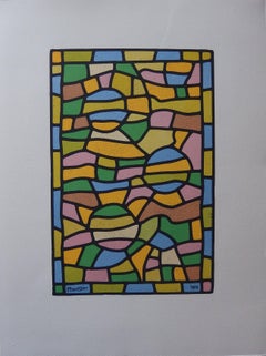 Stained Glass With Three Suns - Original signed lithograph