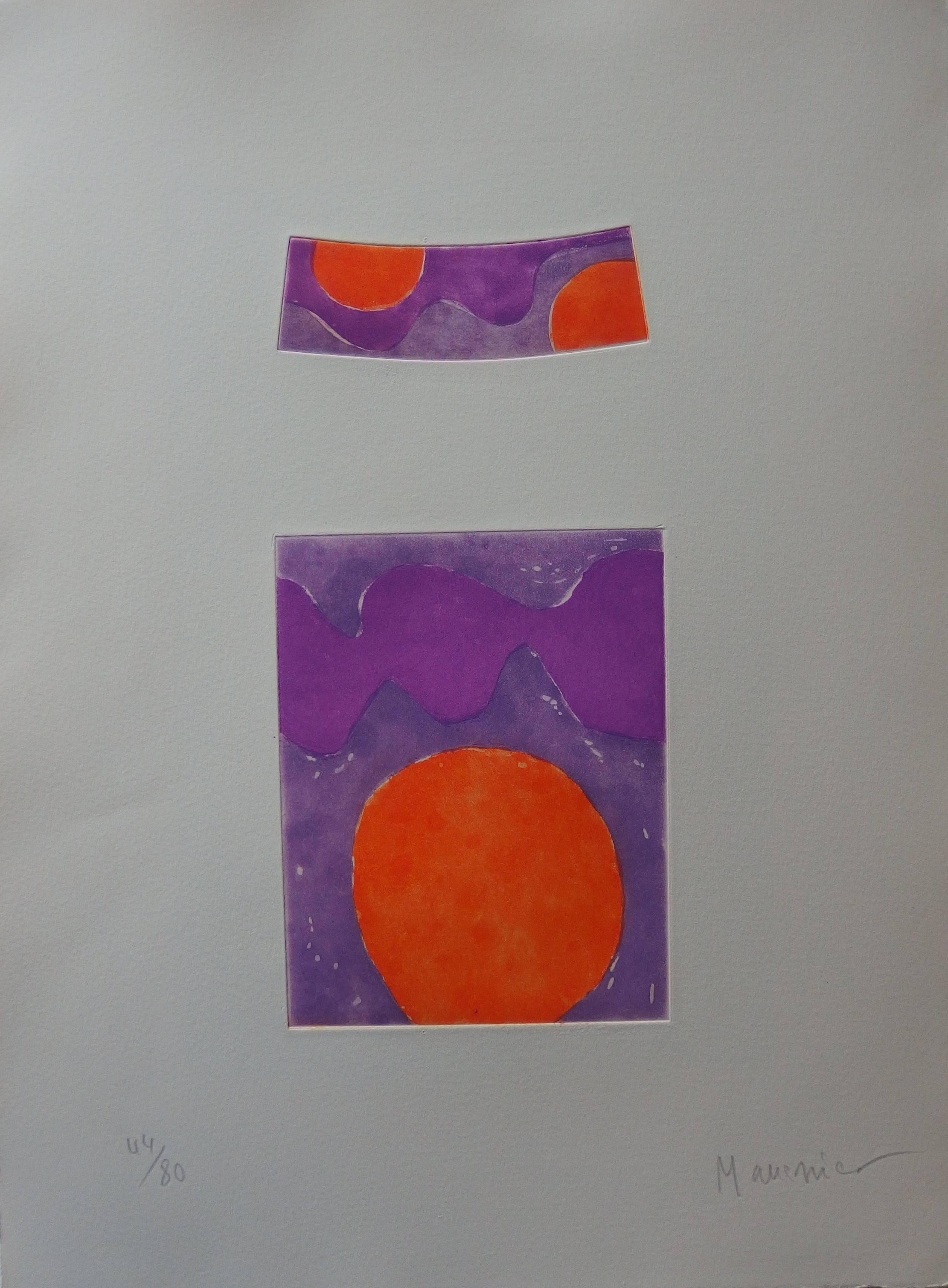 Alfred MANESSIER Abstract Print - Orange Suns - Original handsigned etching - 80 copies