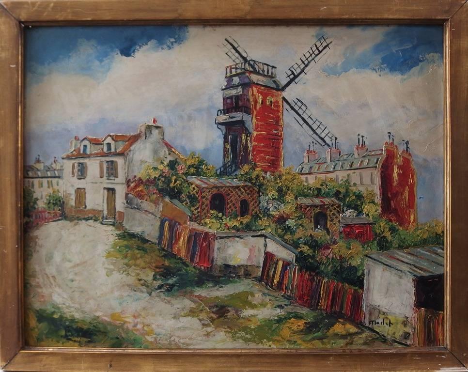 Elisée Maclet Landscape Painting - Montmartre : Le Moulin de la Galette - Original handsigned oil on board - C 1948