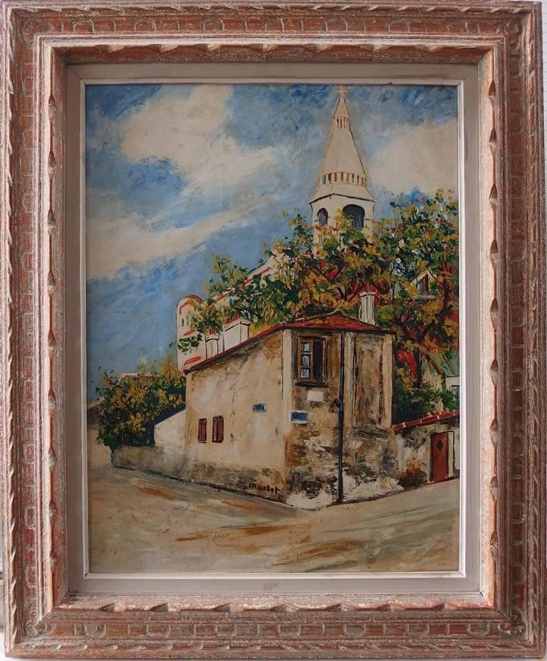 Elisée Maclet Landscape Painting - Montmartre : The House of Berlioz - Original signed oil on Board - C. 1950