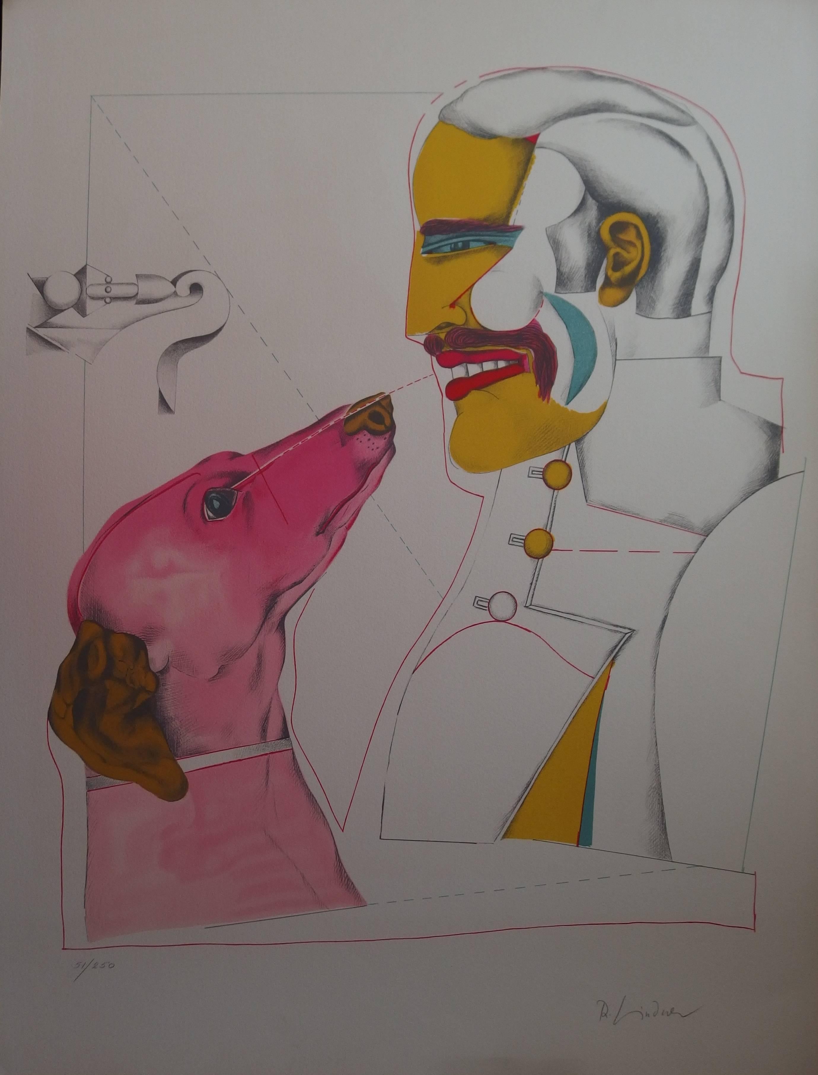 Richard Lindner Animal Print - Man Best's Friend - Original handsigned lithograph - 250 copies