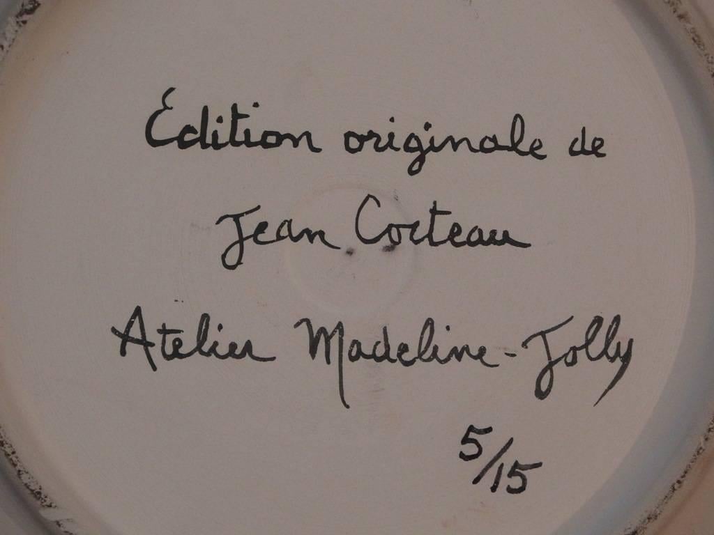 Danseuse - Tall original ceramic dish - Signed, Ltd 15 copies - Certificate 1961 - Sculpture by Jean Cocteau