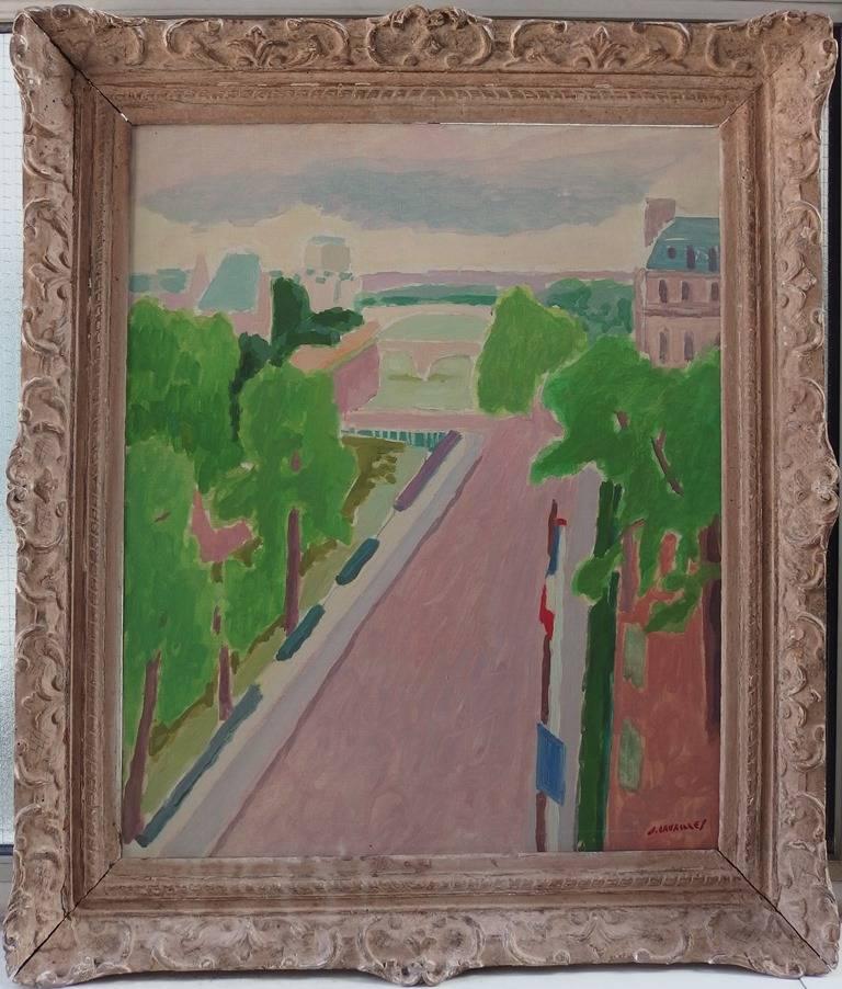 Jules Cavailles Landscape Painting - Seine River in Paris - Original signed Oil on Canvas - Frames