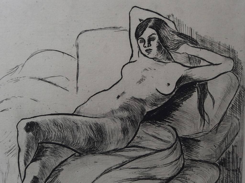 Christiane - Original handsigned etching - 1932 (75 proofs) - Gray Nude Print by Suzanne Valadon