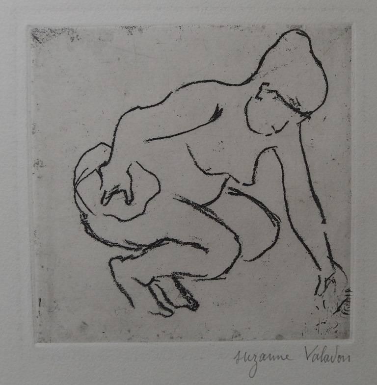 Crouching Catherine - Originale handsigned etching - 75 copies - Print by Suzanne Valadon