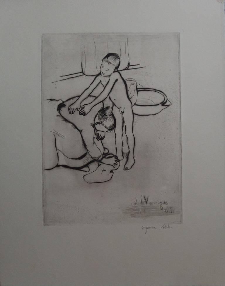 Suzanne Valadon Nude Print - Catherine and a young boy - Original handsigned etching - 75 copies