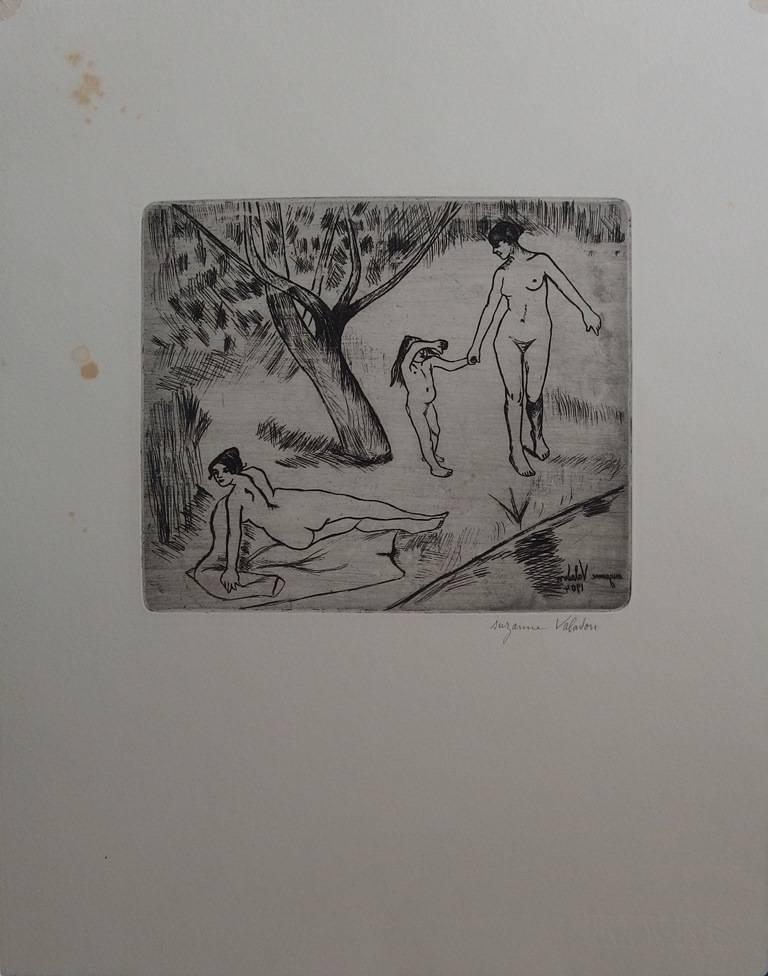 Suzanne Valadon Nude Print - Women and Child on the riverside - Original handsigned etching - 75 copies