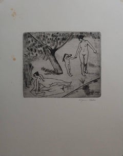 Women and Child on the riverside - Original handsigned etching - 75 copies