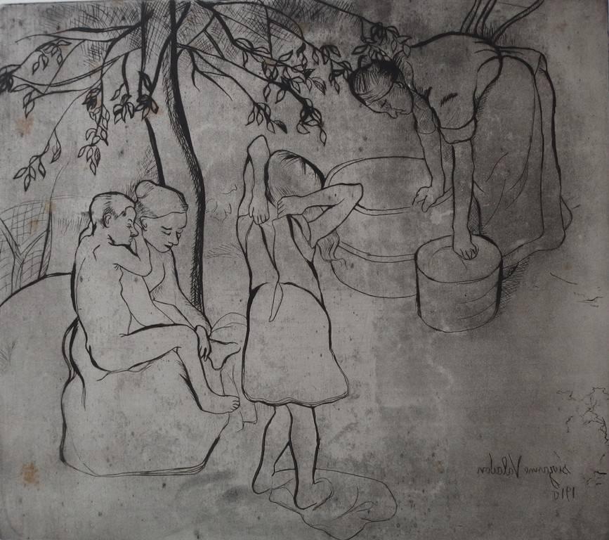Kinder-Bad im Garten – Original handsignierte Radierung – 75-teilig (Moderne), Print, von Suzanne Valadon