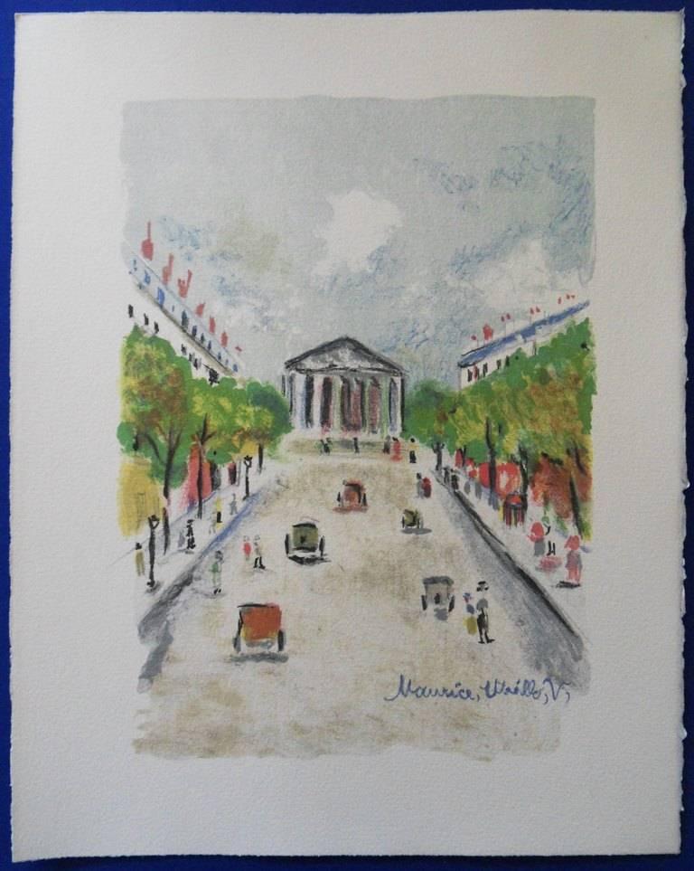 Maurice Utrillo Landscape Print - Paris : La Madeleine - Rue Royale - Original signed lithograph - 197 copies